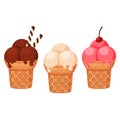 Set of colorful ice cream balls in waffle bowl. Vector illustration. Royalty Free Stock Photo